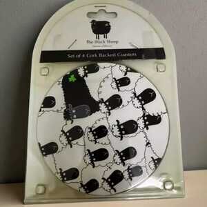 Vintage Black Sheep Cork Coasters | Set of 4, Novelty Drinkware